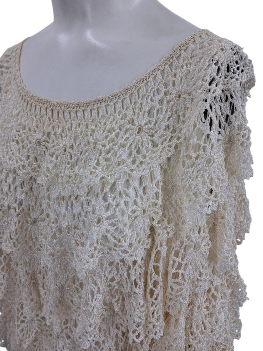 Boston Proper Sheer Ruffle Crochet Lace Blouse Size M/L Ivory Cottagecore Boho - Picture 2 of 13